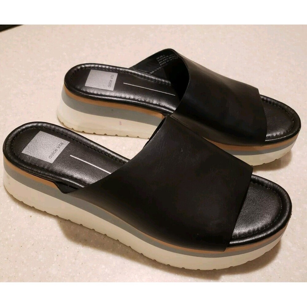 DOLCE VITA MILO Black Platform Wedges Slides Sandals Women's Size 9M